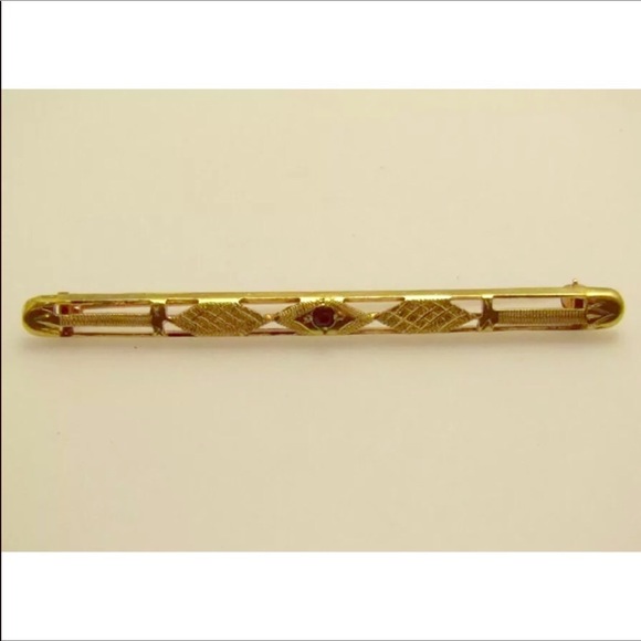 18k Y Gold Vintage Tie Bar lapel Pin W/ sapphire